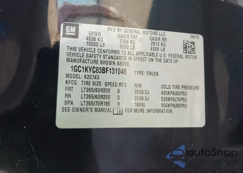 2011 Chevrolet Silverado 2500Hd Ltz from USA, damaged, VIN 1GC1KYC83BF131048